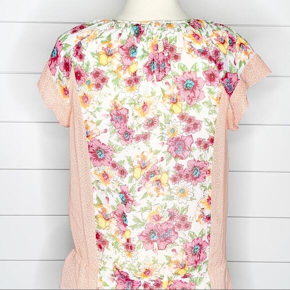 Daniel Rainn Crochet Floral Peplum Top Pink Green Yellow Small - Picture 7 of 8